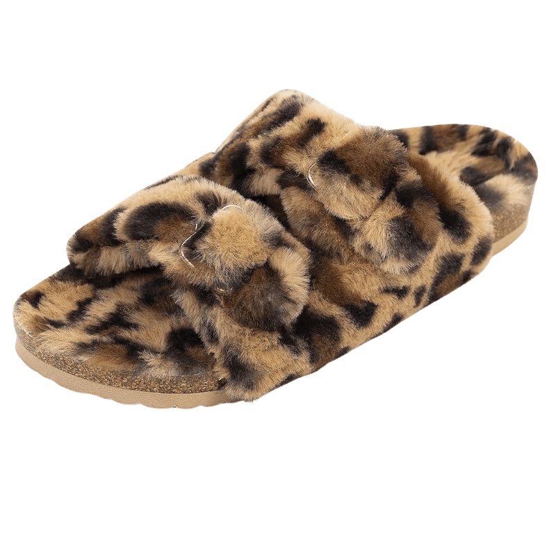 Faux Fur Leopard Print Slippers – Cozy Comfort with Bold Style - Cloud Cushion Slides