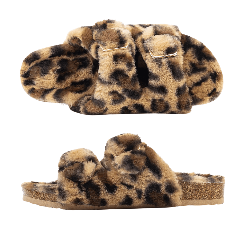 Faux Fur Leopard Print Slippers – Cozy Comfort with Bold Style - Cloud Cushion Slides