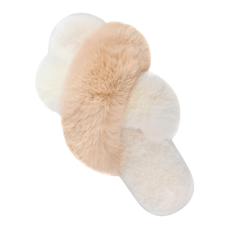 Cross Band Slippers – Soft Faux Fur Open Toe Slippers - Cloud Cushion Slides