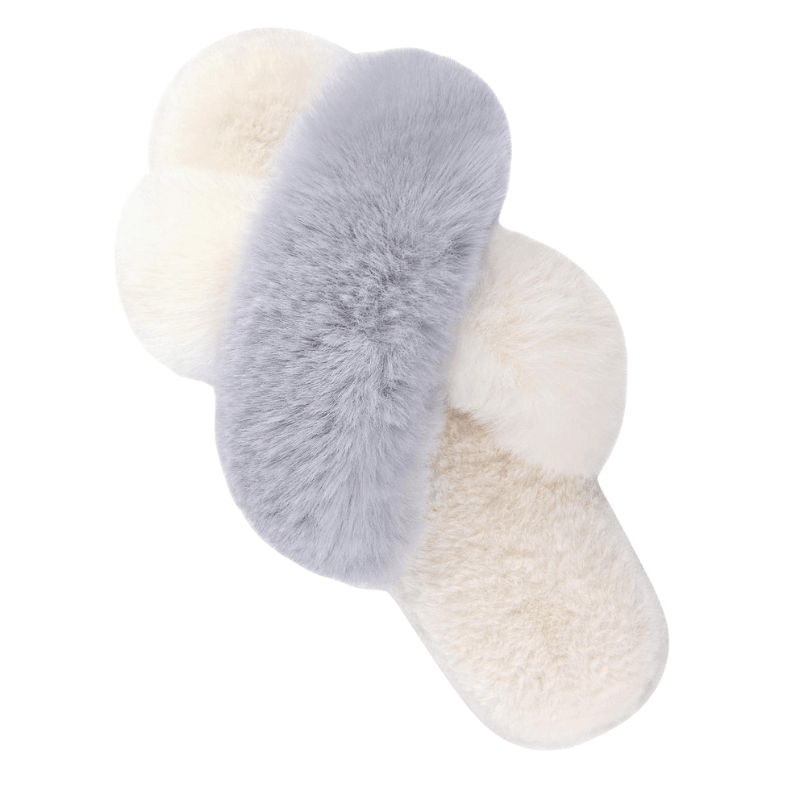 Cross Band Slippers – Soft Faux Fur Open Toe Slippers - Cloud Cushion Slides