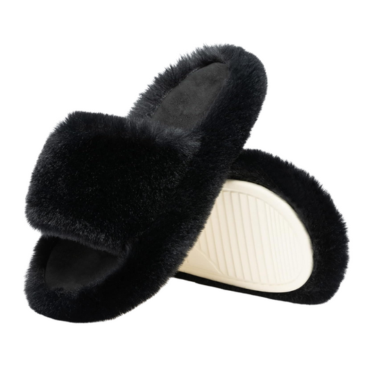 Classic Faux Fur Slide Open Toe Slippers