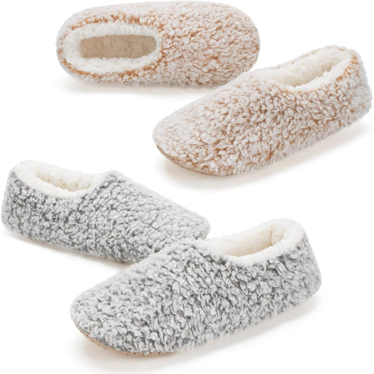 2 Pack Warm Fuzzy Anti Skid Slippers