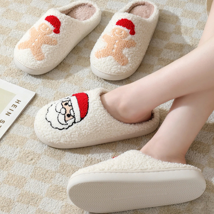 Festive Embroidered Holiday Slide Slippers