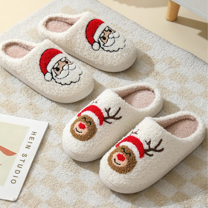 Festive Embroidered Holiday Slide Slippers