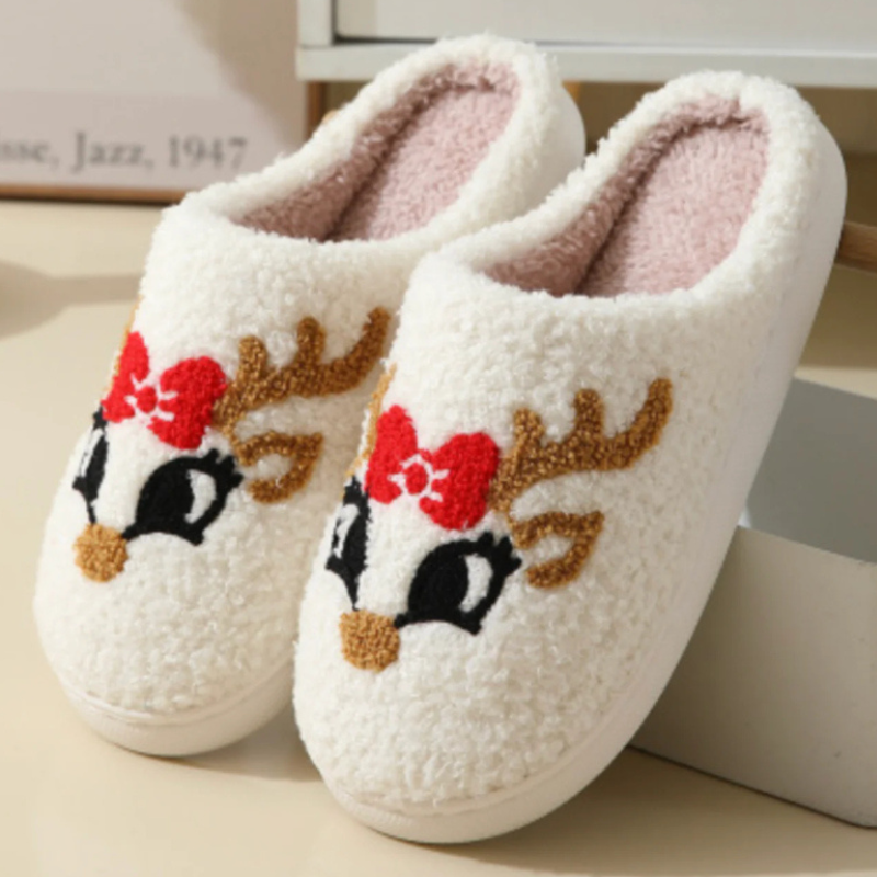 Festive Embroidered Holiday Slide Slippers