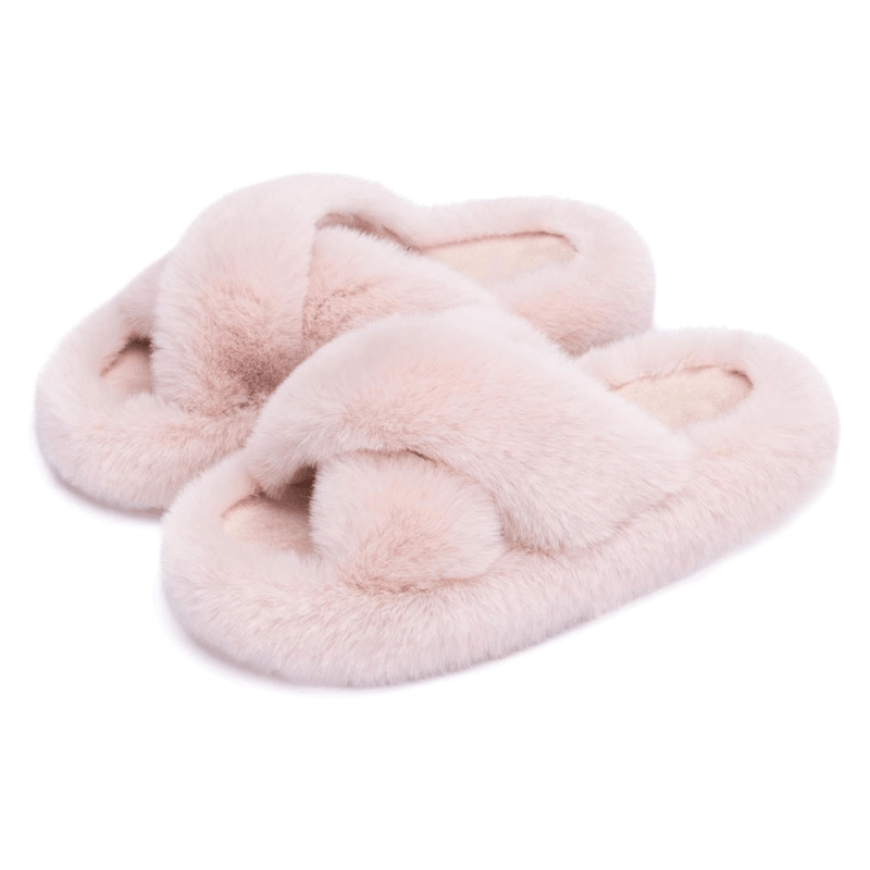 Faux Fur Cross Band Slippers – Elegant Design with Cozy Comfort - Cloud Cushion Slides