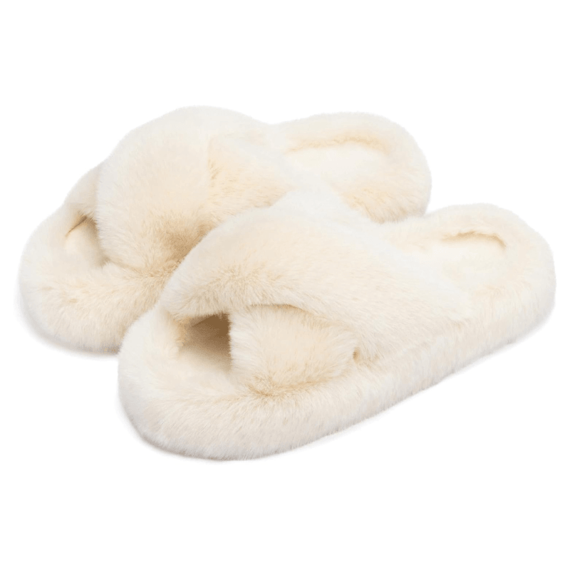 Faux Fur Cross Band Slippers – Elegant Design with Cozy Comfort - Cloud Cushion Slides