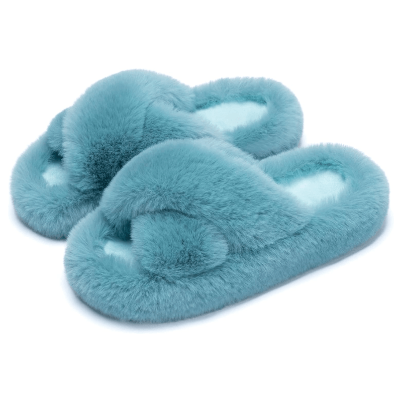 Faux Fur Cross Band Slippers – Elegant Design with Cozy Comfort - Cloud Cushion Slides