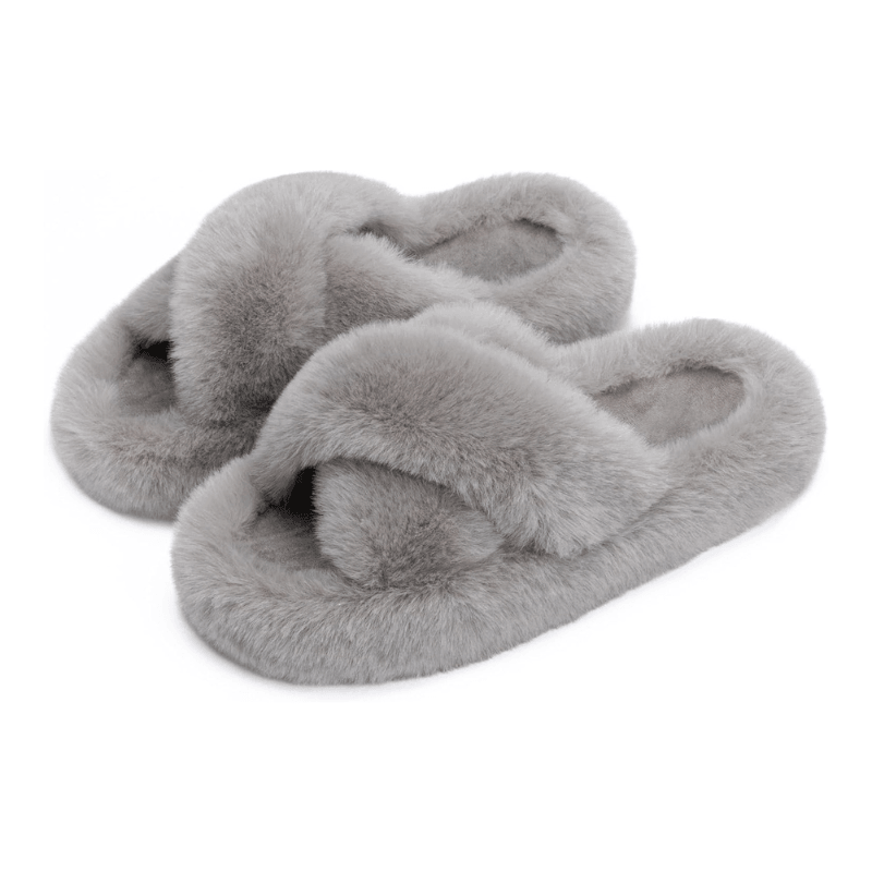 Faux Fur Cross Band Slippers – Elegant Design with Cozy Comfort - Cloud Cushion Slides