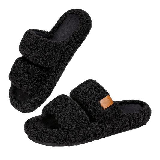 Classic Fuzzy Style Open Toe Slippers