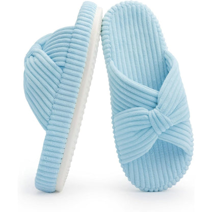 Corduroy Bow Crossband Slide Orthopedic Slippers