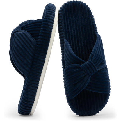 Corduroy Bow Crossband Slide Orthopedic Slippers