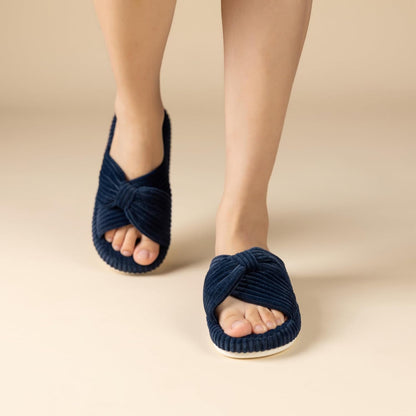 Corduroy Bow Crossband Slide Orthopedic Slippers