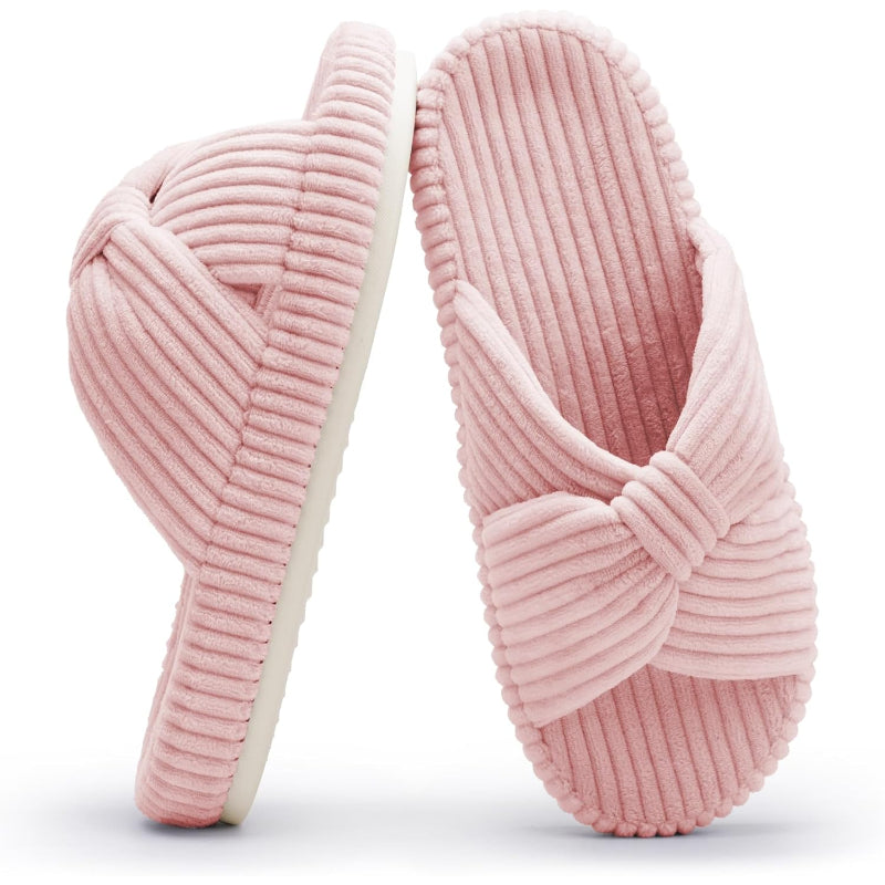 Corduroy Bow Crossband Slide Orthopedic Slippers