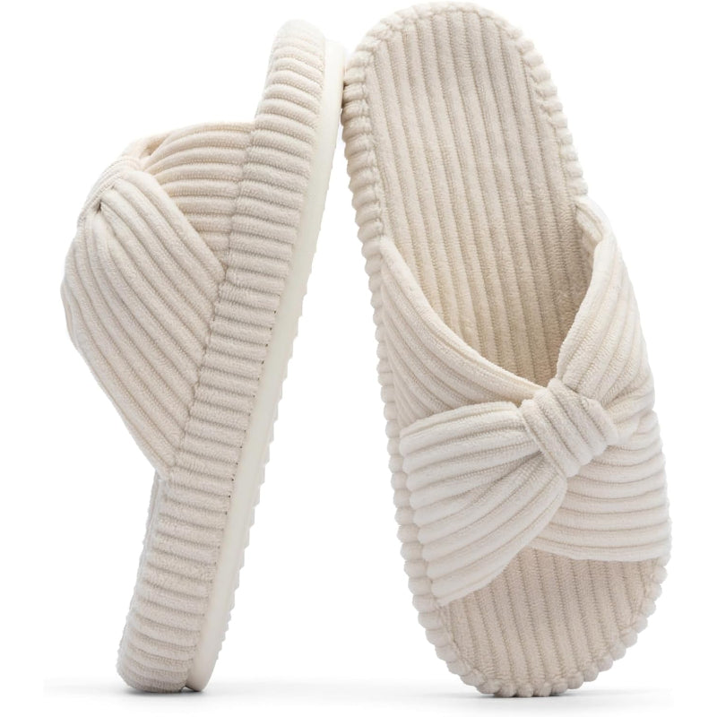 Corduroy Bow Crossband Slide Orthopedic Slippers