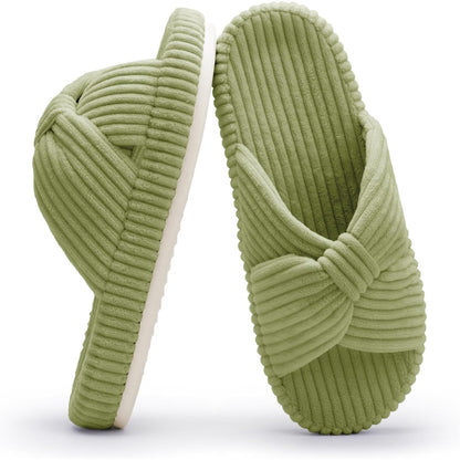 Corduroy Bow Crossband Slide Orthopedic Slippers