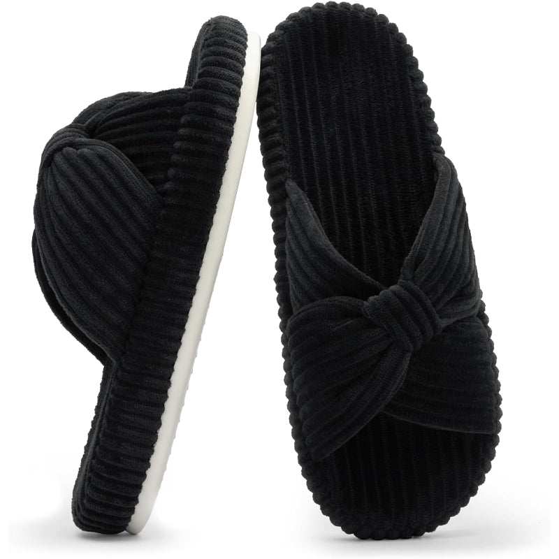 Corduroy Bow Crossband Slide Orthopedic Slippers