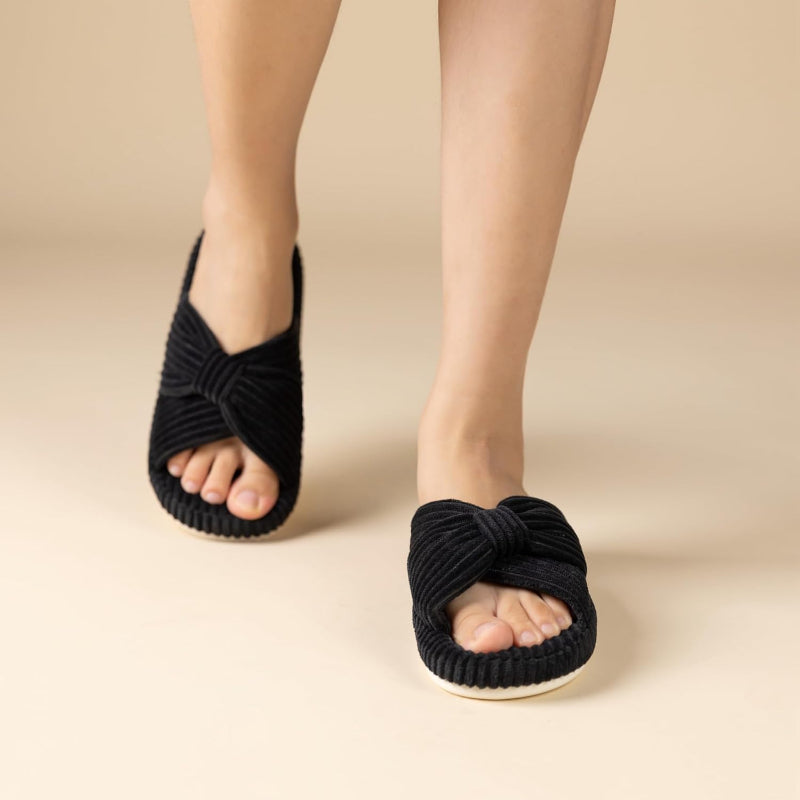 Corduroy Bow Crossband Slide Orthopedic Slippers