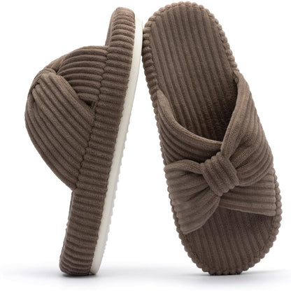 Corduroy Bow Crossband Slide Orthopedic Slippers