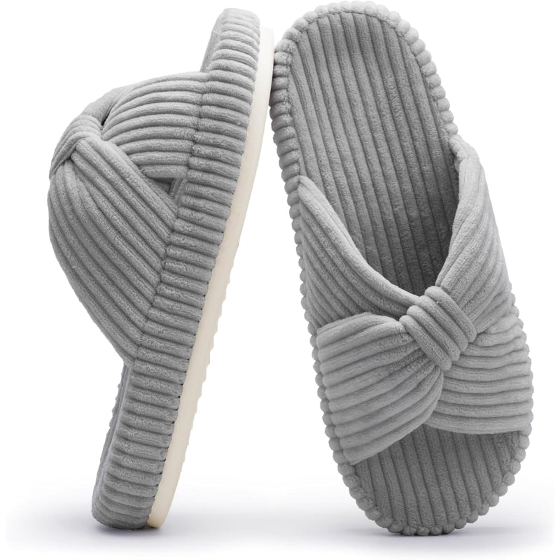 Corduroy Bow Crossband Slide Orthopedic Slippers