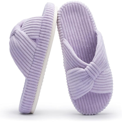 Corduroy Bow Crossband Slide Orthopedic Slippers