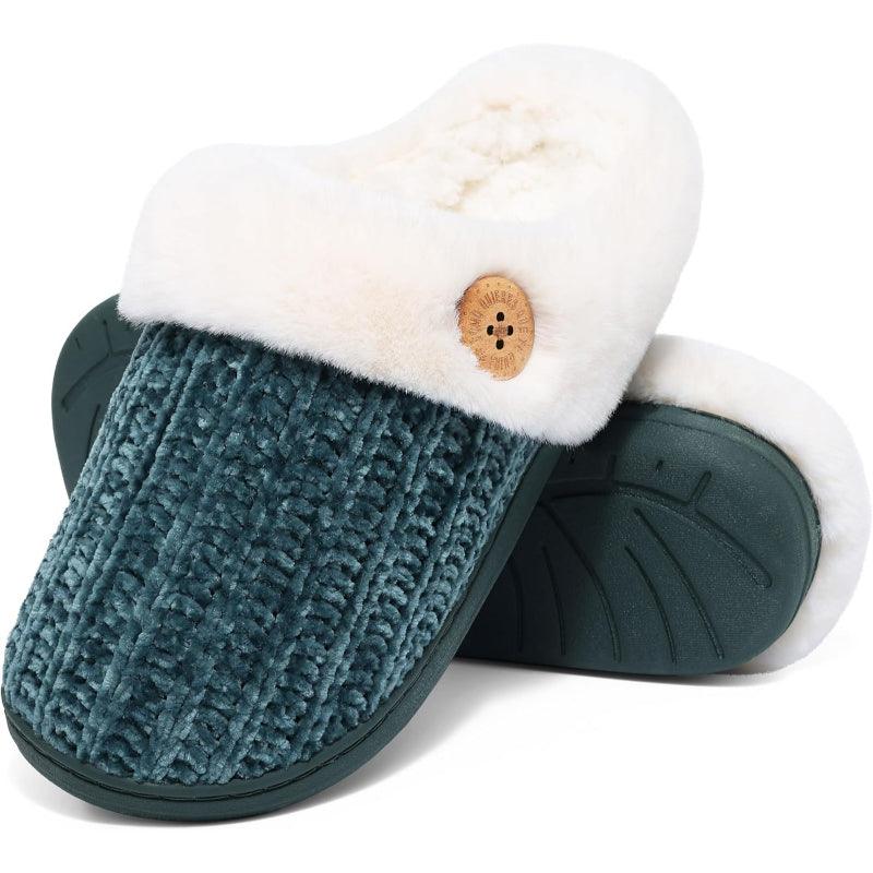 Comfy Knit Buttoned Slippers - Anti Slip Sole and Warm Interior - Cloud Cushion Slides