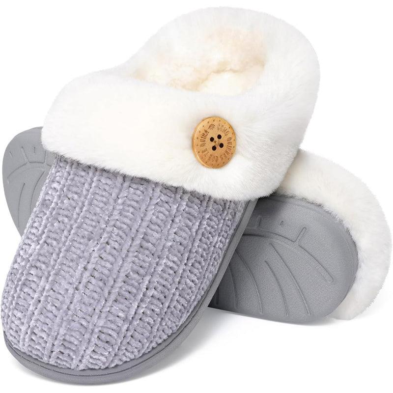 Comfy Knit Buttoned Slippers - Anti Slip Sole and Warm Interior - Cloud Cushion Slides