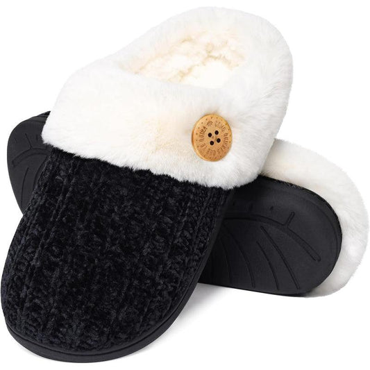 Comfy Knit Buttoned Slippers - Anti Slip Sole and Warm Interior - Cloud Cushion Slides