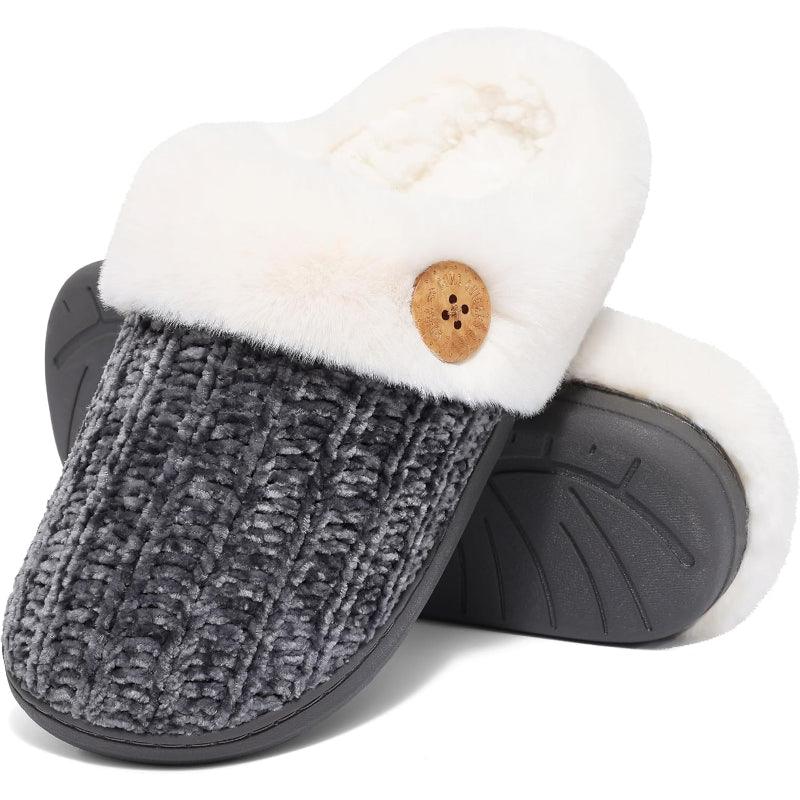 Comfy Knit Buttoned Slippers - Anti Slip Sole and Warm Interior - Cloud Cushion Slides