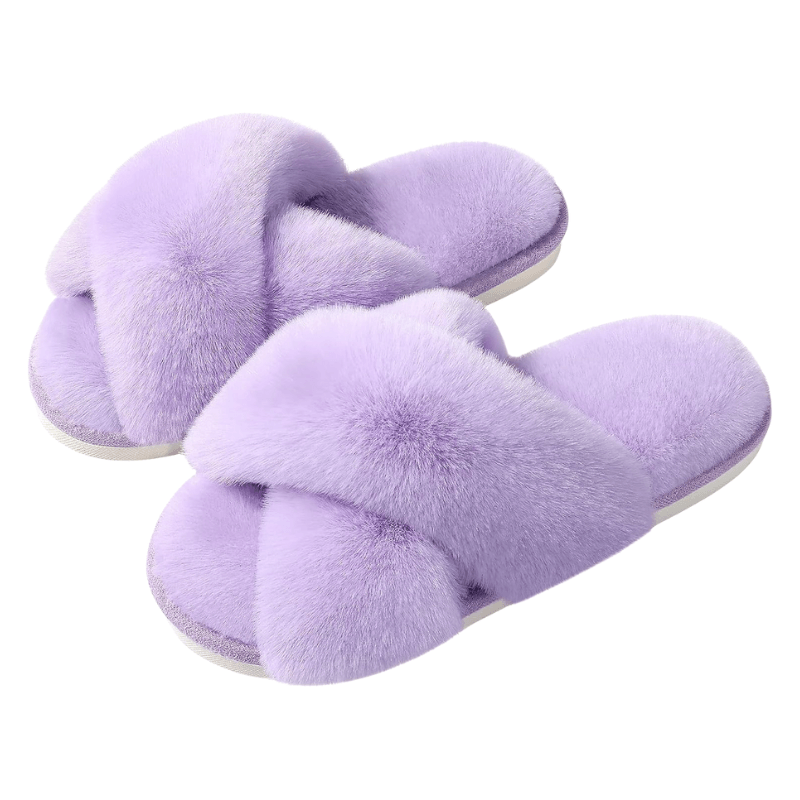 Fluffy Cross Band Slippers – Plush Comfort with Stylish Flair - Cloud Cushion Slides