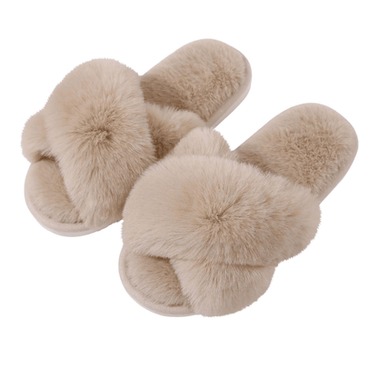 Fluffy Cross Band Slippers – Plush Comfort with Stylish Flair - Cloud Cushion Slides