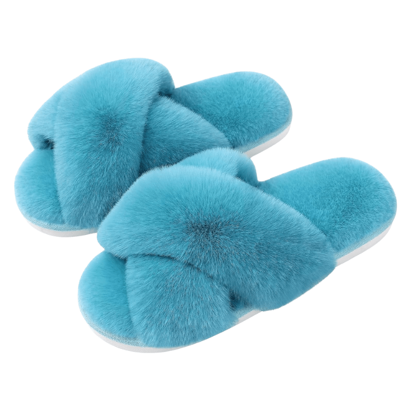 Fluffy Cross Band Slippers – Plush Comfort with Stylish Flair - Cloud Cushion Slides