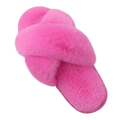 Fluffy Cross Band Slippers – Plush Comfort with Stylish Flair - Cloud Cushion Slides