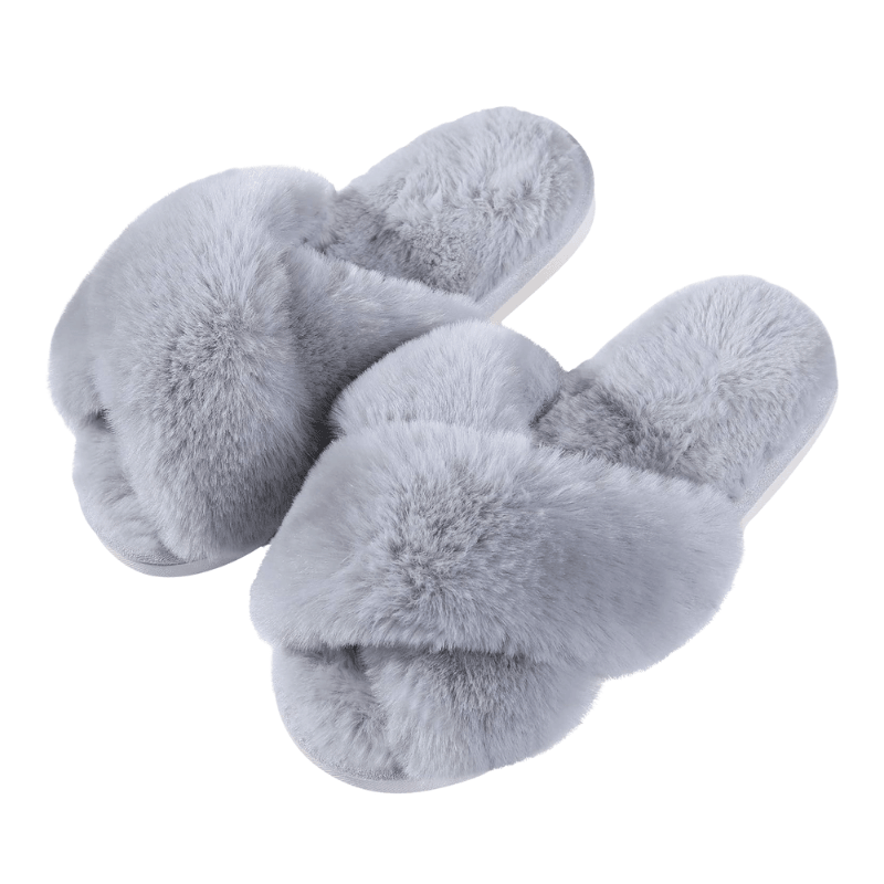 Fluffy Cross Band Slippers – Plush Comfort with Stylish Flair - Cloud Cushion Slides