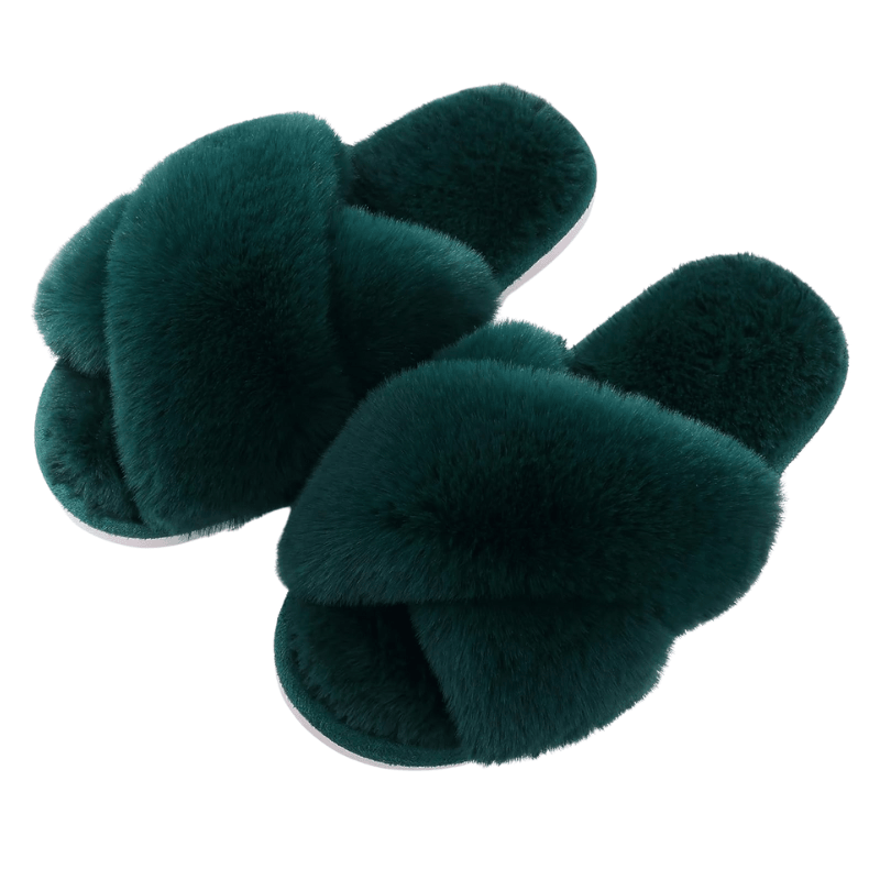 Fluffy Cross Band Slippers – Plush Comfort with Stylish Flair - Cloud Cushion Slides