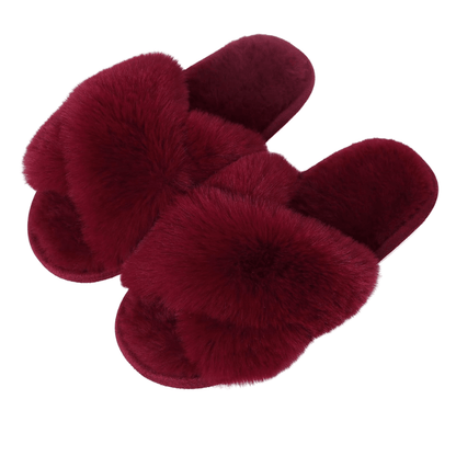 Fluffy Cross Band Slippers – Plush Comfort with Stylish Flair - Cloud Cushion Slides