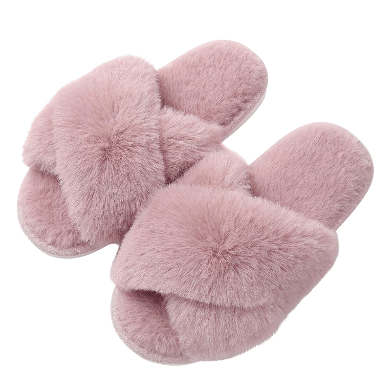 Fluffy Cross Band Slippers – Plush Comfort with Stylish Flair - Cloud Cushion Slides