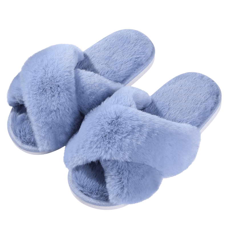 Fluffy Cross Band Slippers – Plush Comfort with Stylish Flair - Cloud Cushion Slides