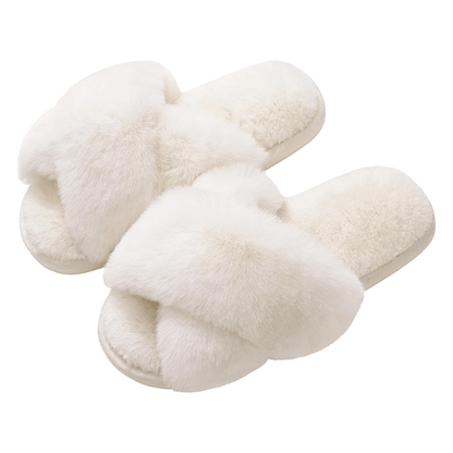 Fluffy Cross Band Slippers – Plush Comfort with Stylish Flair - Cloud Cushion Slides