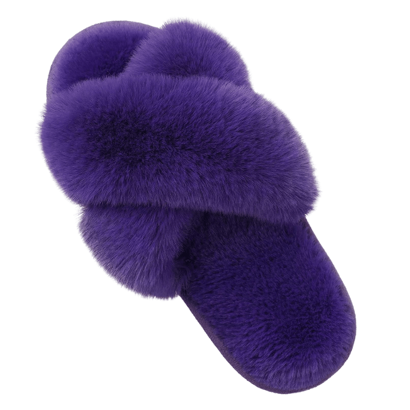 Fluffy Cross Band Slippers – Plush Comfort with Stylish Flair - Cloud Cushion Slides