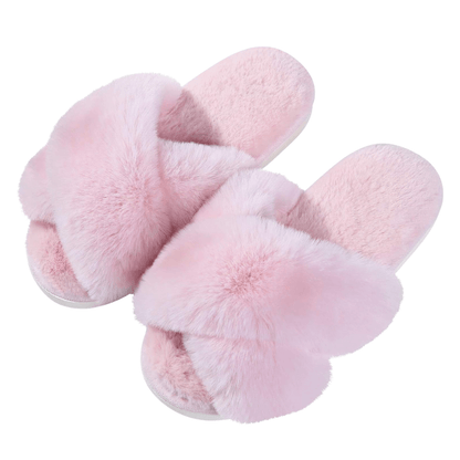 Fluffy Cross Band Slippers – Plush Comfort with Stylish Flair - Cloud Cushion Slides