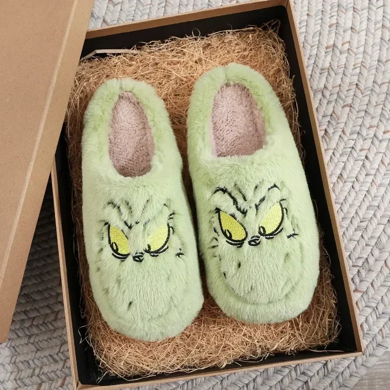 Grinch Themed Fuzzy Slippers – Cozy Fun for Every Step - Cloud Cushion Slides