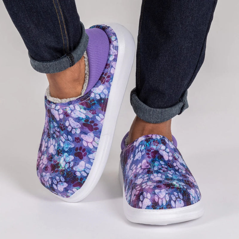 Floral Pattern Paw Print Slip On Clogs