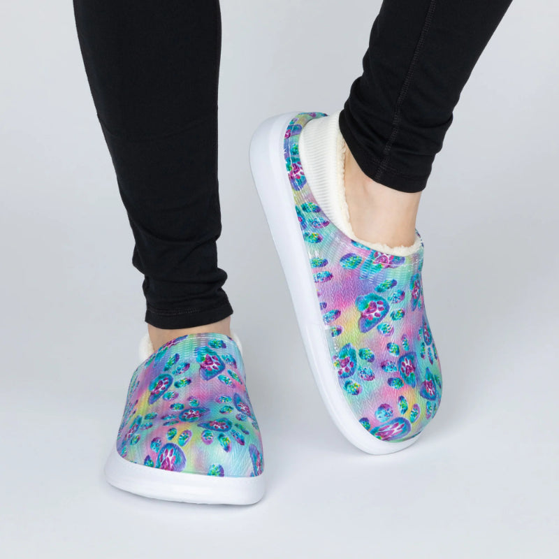 Floral Pattern Paw Print Slip On Clogs