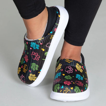 Floral Pattern Paw Print Slip On Clogs