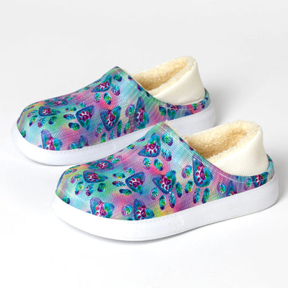 Floral Pattern Paw Print Slip On Clogs