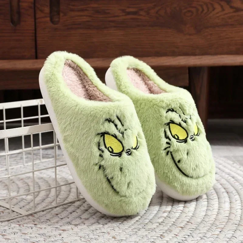 Grinch Themed Fuzzy Slippers – Cozy Fun for Every Step - Cloud Cushion Slides