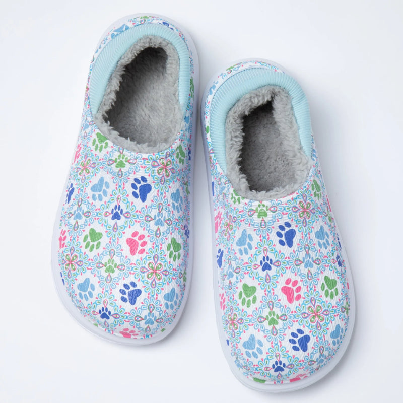 Floral Pattern Paw Print Slip On Clogs