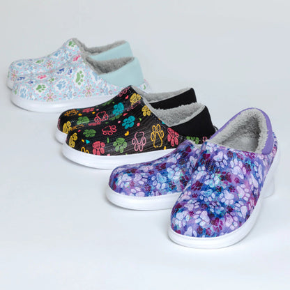 Floral Pattern Paw Print Slip On Clogs