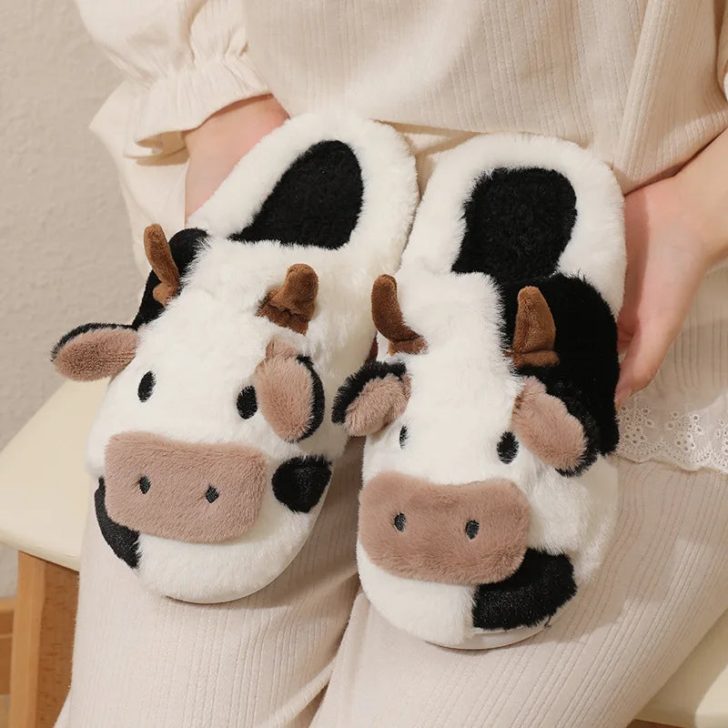 Soft Cow Themed Cozy Slippers